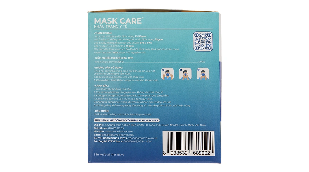Khẩu trang y tế Mask Care 4 lớp màu xám hộp 50 cái - 16