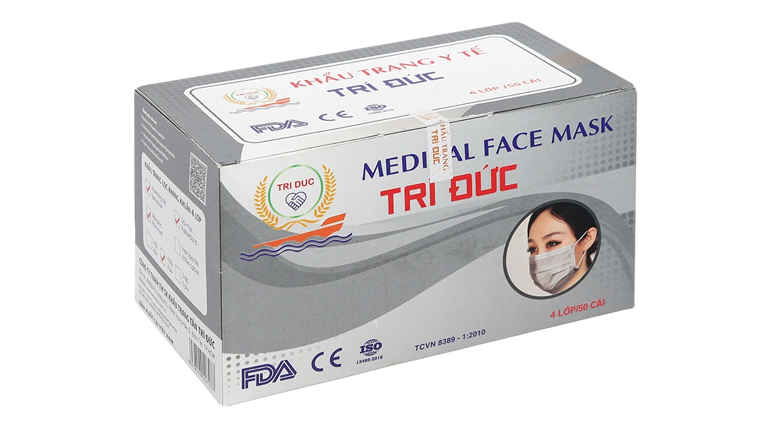 Khẩu trang y tế Trí Đức 4 lớp màu xám hộp 50 cái - 