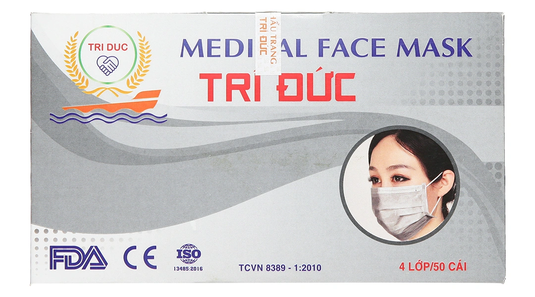 Khẩu trang y tế Trí Đức 4 lớp màu xám hộp 50 cái - 1