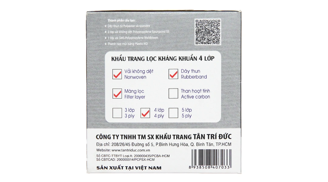 Khẩu trang y tế Trí Đức 4 lớp màu xám hộp 50 cái - 3