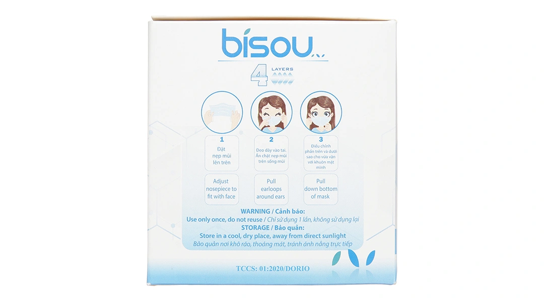 Khẩu trang y tế Bísou 4 lớp màu xanh hộp 50 cái - 3