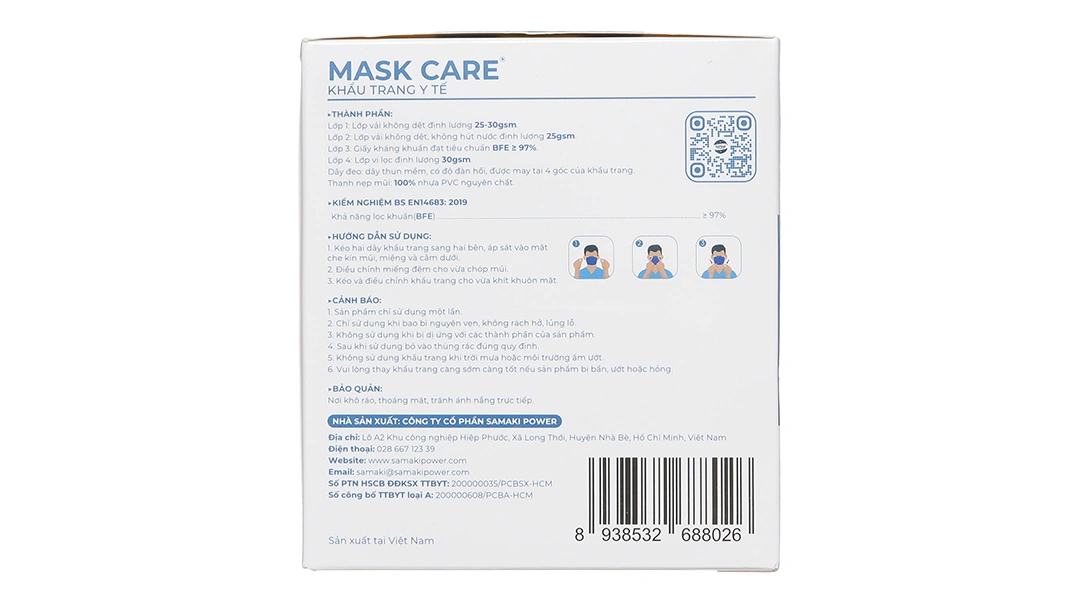 Khẩu trang y tế Mask Care 4 lớp màu xám hộp 50 cái - 9