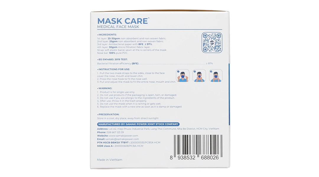 Khẩu trang y tế Mask Care 4 lớp màu xám hộp 50 cái - 10