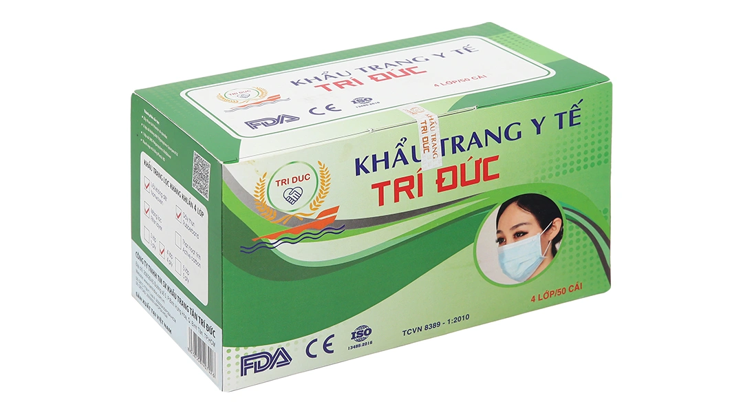 Khẩu trang y tế Trí Đức 4 lớp màu xám hộp 50 cái - 6