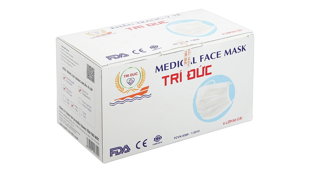 Khẩu trang y tế Trí Đức 4 lớp màu xám hộp 50 cái - 12