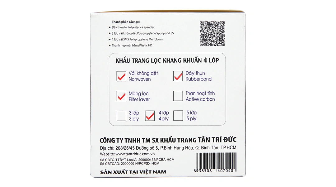 Khẩu trang y tế Trí Đức 4 lớp màu xám hộp 50 cái - 15