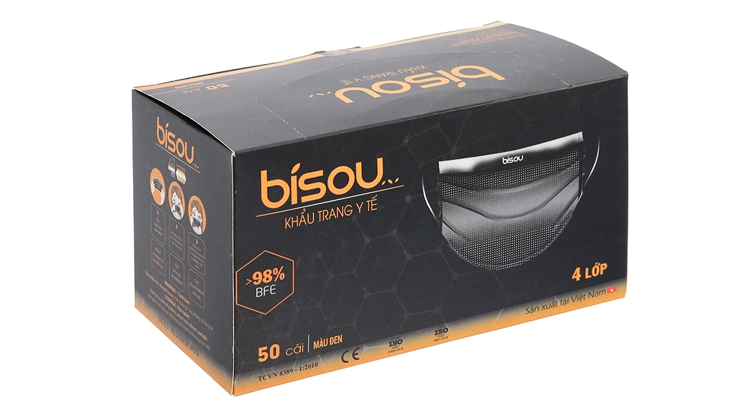 Khẩu trang y tế Bísou 4 lớp màu xanh hộp 50 cái - 6