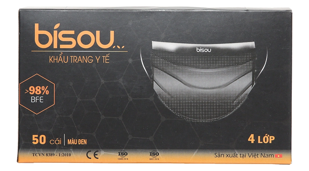 Khẩu trang y tế Bísou 4 lớp màu xanh hộp 50 cái - 7