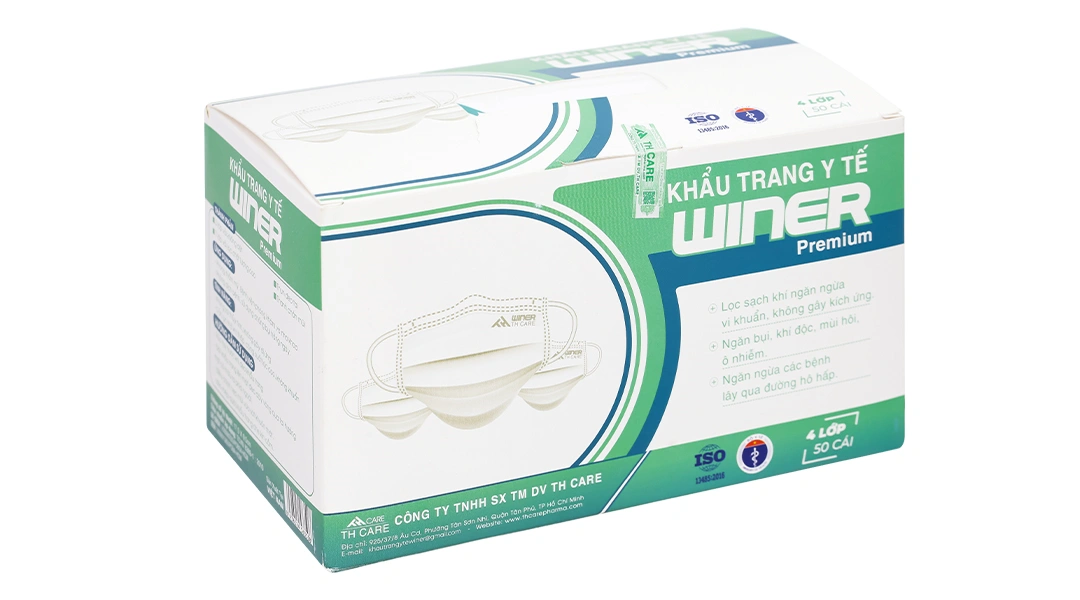 Khẩu trang y tế Winer 4 lớp màu trắng hộp 50 cái - 9