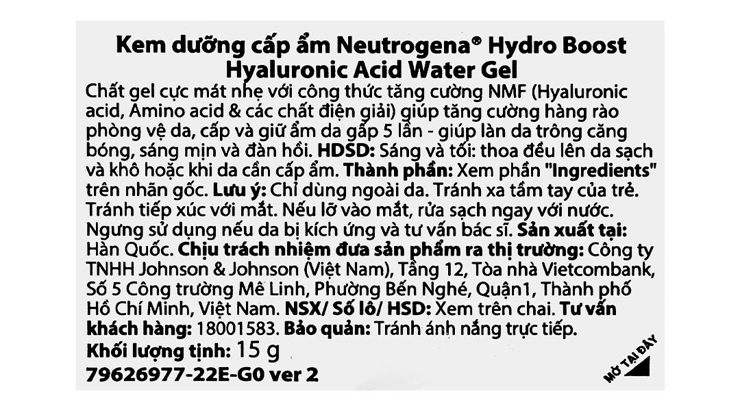 Gel dưỡng ẩm Neutrogena Hydro Boost Water cấp và giữ ẩm cho da hộp 15g - 5