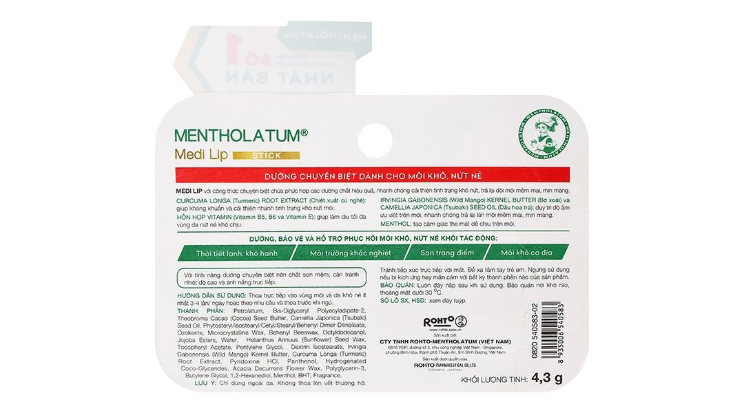 Son dưỡng môi Mentholatum Medi Lip Stick mịn màng, giảm khô môi thỏi 4.3g - 2