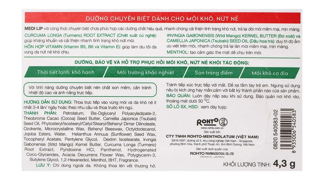 Son dưỡng môi Mentholatum Medi Lip Stick mịn màng, giảm khô môi thỏi 4.3g - 3