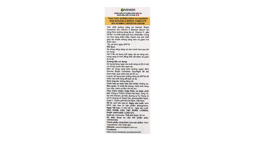 Serum Garnier Light Complete Vitamin C tăng cường trắng da, mờ thâm lọ 30ml - 5