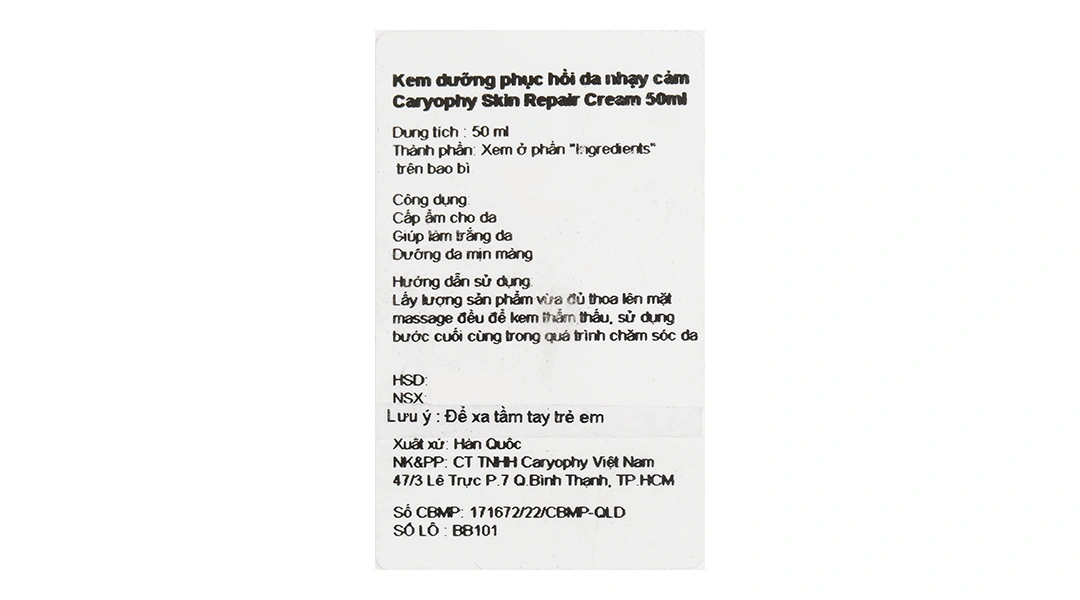 Kem dưỡng ẩm Caryophy Skin Repair Cream phục hồi da nhạy cảm hũ 50ml - 7