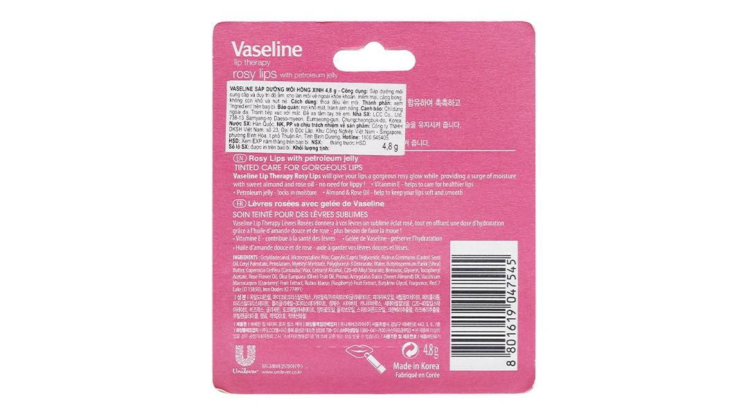 Sáp dưỡng môi Vaseline Rosy Lips cung cấp độ ẩm và dưỡng chất cho môi thỏi 4.8g - 7