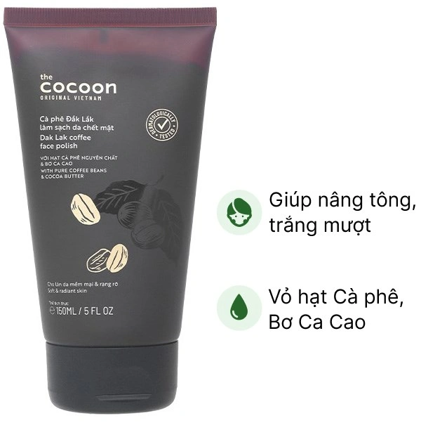 Tẩy tế bào chết Cocoon hạt cà phê Đắk Lắk làm sạch da mặt