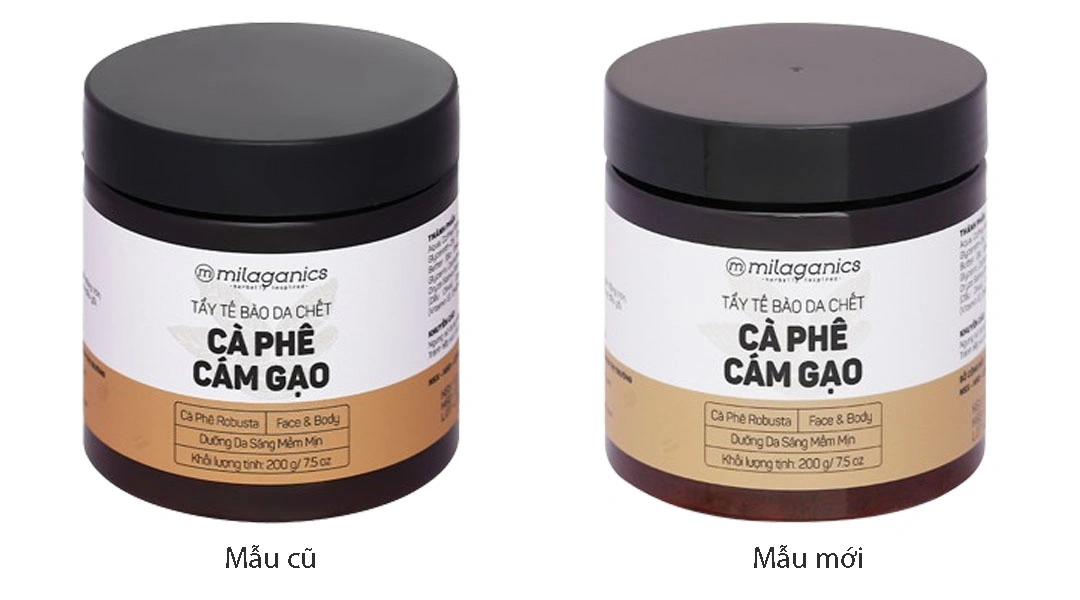 Tẩy tế bào da chết Milaganics cà phê cám gạo làm sạch, dưỡng sáng da mềm mịn hũ 200g - 