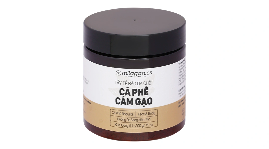 Tẩy tế bào da chết Milaganics cà phê cám gạo làm sạch, dưỡng sáng da mềm mịn hũ 200g - 1