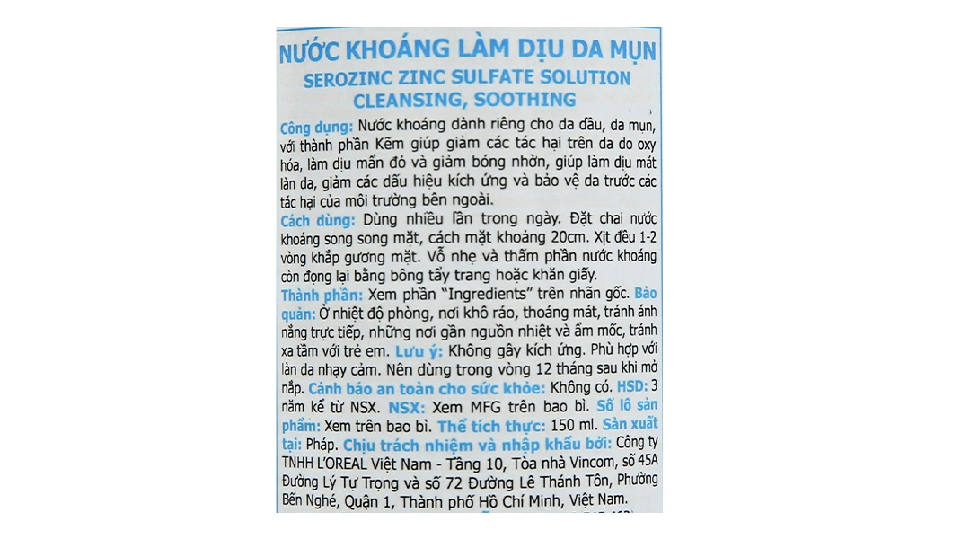 Nước xịt khoáng La Roche-Posay SerozinC giảm nhờn cho da dầu mụn chai 150ml - 14
