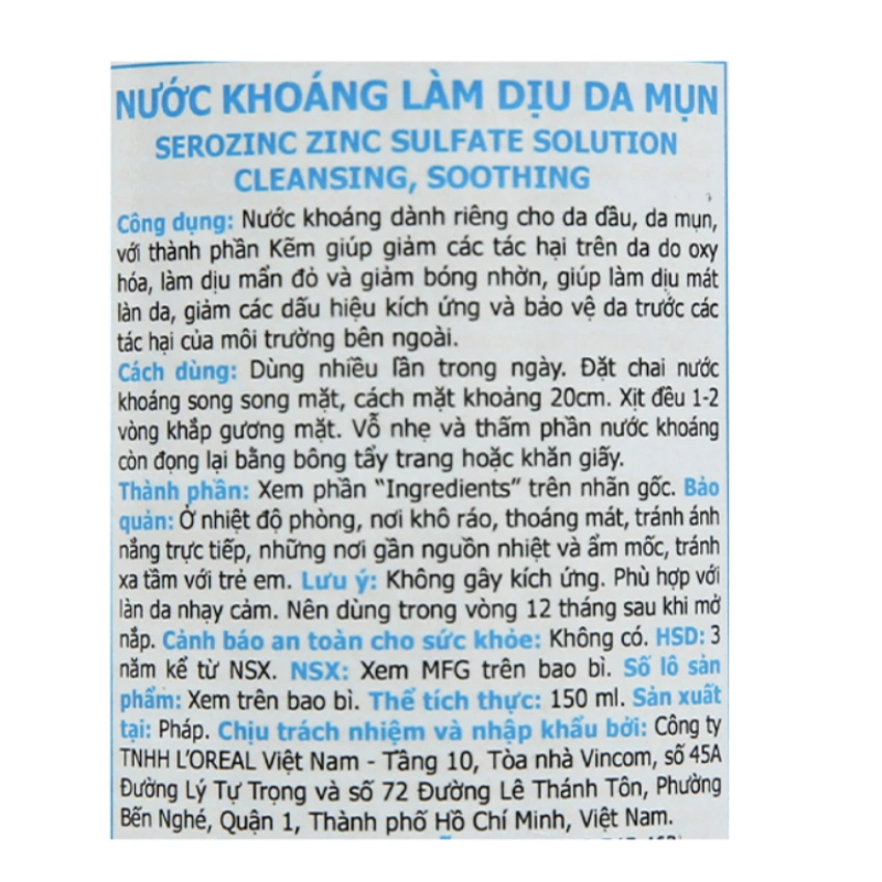Nước xịt khoáng La Roche-Posay SerozinC giảm nhờn cho da dầu mụn chai 150ml - 13