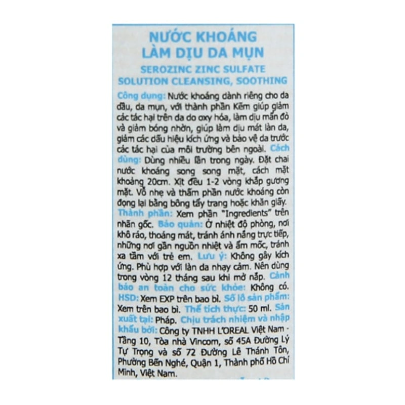 Nước xịt khoáng La Roche-Posay SerozinC giảm nhờn cho da dầu mụn chai 150ml - 15