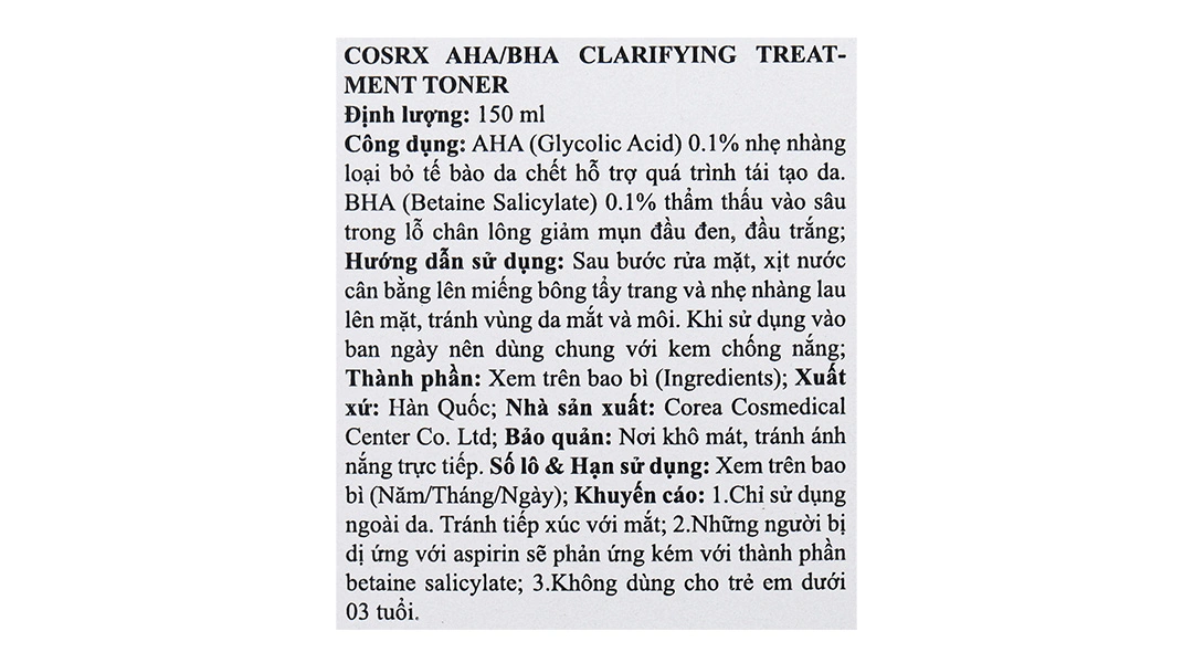 Toner Cosrx AHA/BHA Clarifying Treatment hỗ trợ tái tạo da chai 150ml - 4