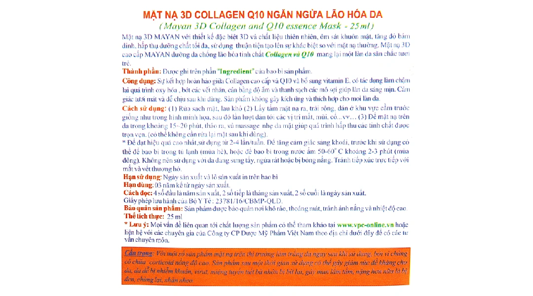 Mặt nạ 3D Mayan Collagen Q10 Essence ngừa lão hóa da miếng 25ml - 2