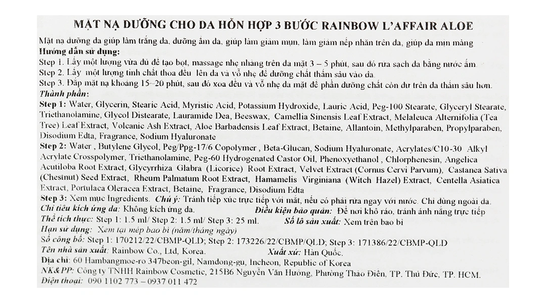 Mặt nạ Rainbow L'affair Ac-Dressing 3 bước cho da nhạy cảm miếng 28ml - 6