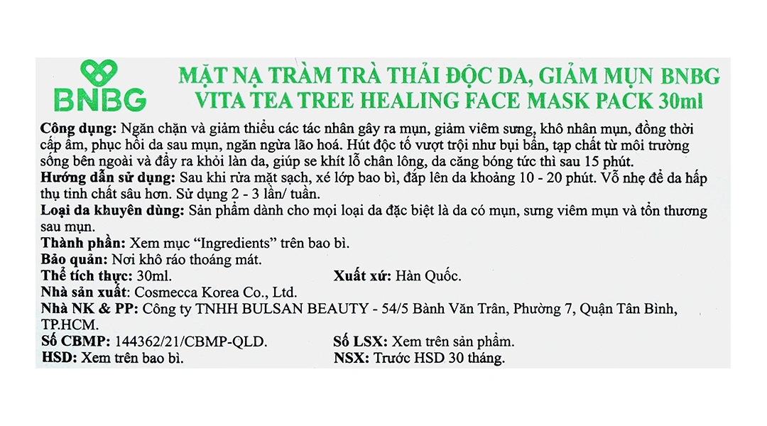 Mặt nạ BNBG Vita Tea Tree Tràm Trà kiểm soát dầu và mụn miếng 30ml - 4