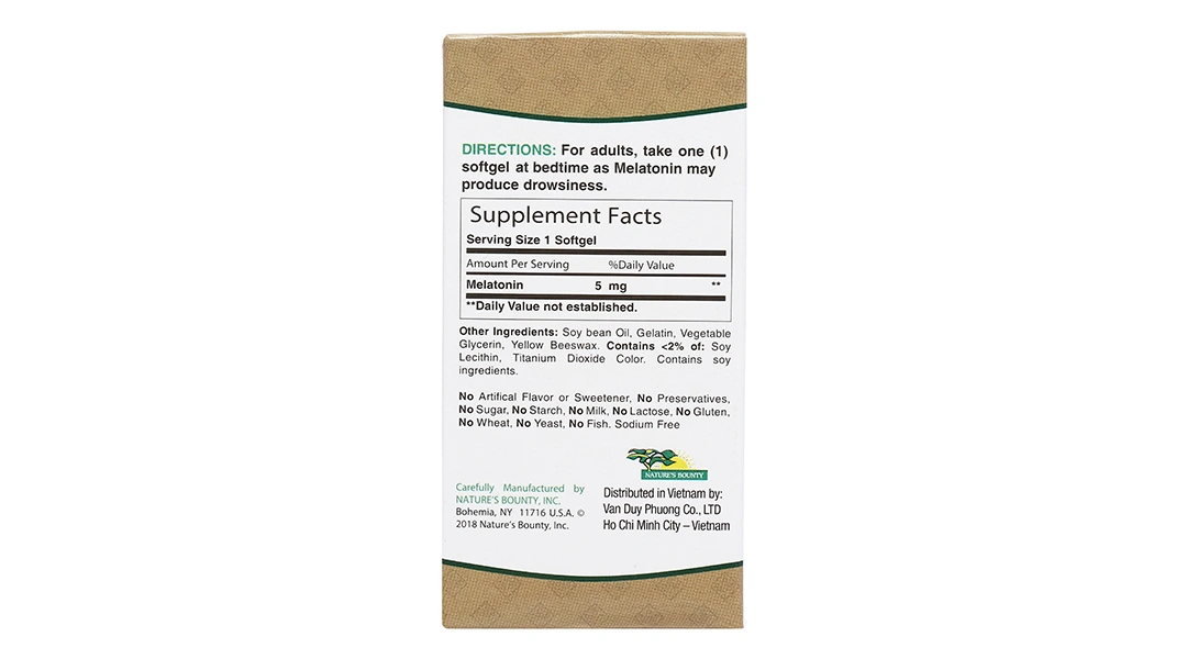 Nature's Bounty Melatonin 5mg hỗ trợ giúp ngủ sâu giấc, điều hòa giấc ngủ hộp 60 viên - 1