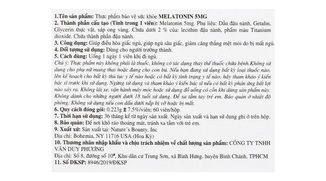 Nature's Bounty Melatonin 5mg hỗ trợ giúp ngủ sâu giấc, điều hòa giấc ngủ hộp 60 viên - 5