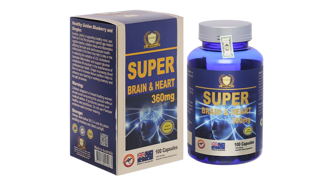 Healthy Golden Super Brain & Heart 360mg lọ 100 viên - 