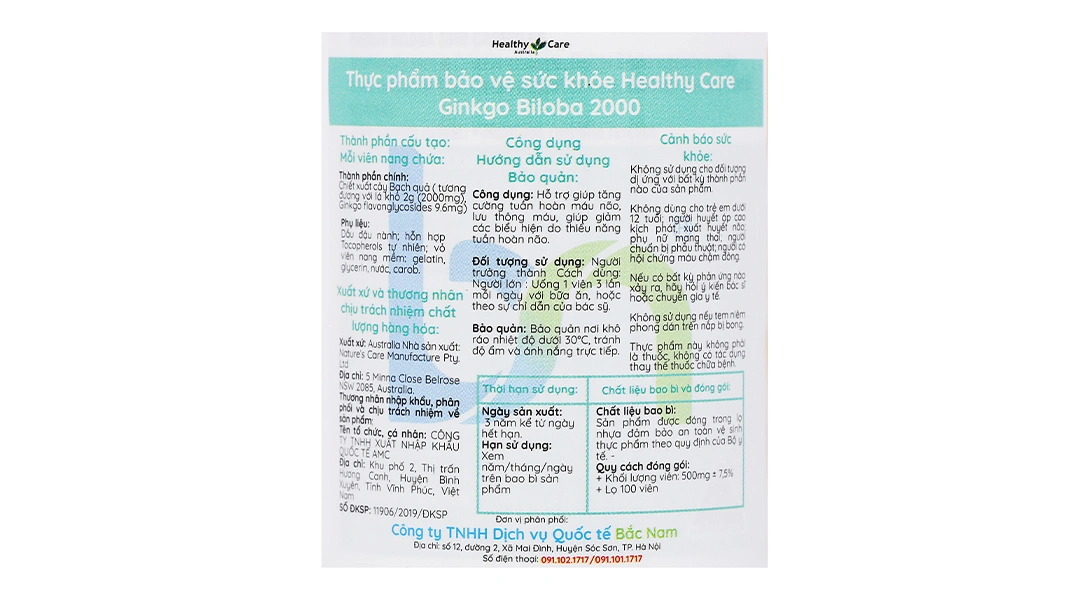 Thực phẩm bảo vệ sức khỏe: Healthy Care Ginkgo Biloba 2000 - 4