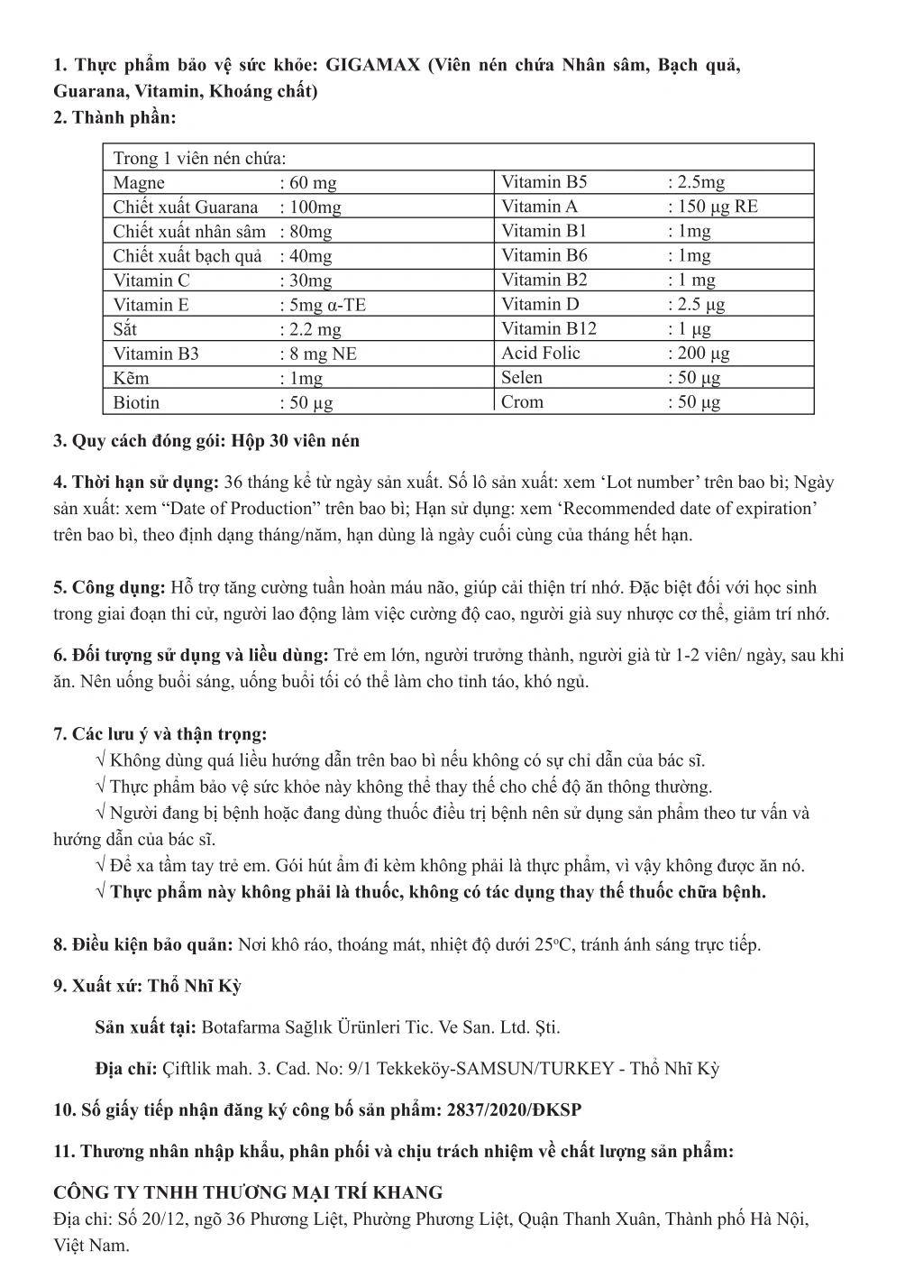 Gigamax hỗ trợ tăng cường trí nhớ hộp 30 viên - 8