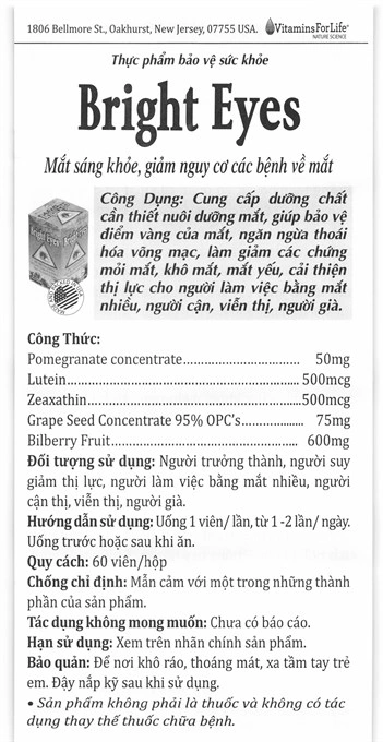 Viên Uống Bổ Mắt Vitamins For Life Bright Eye hộp 60 viên - 6