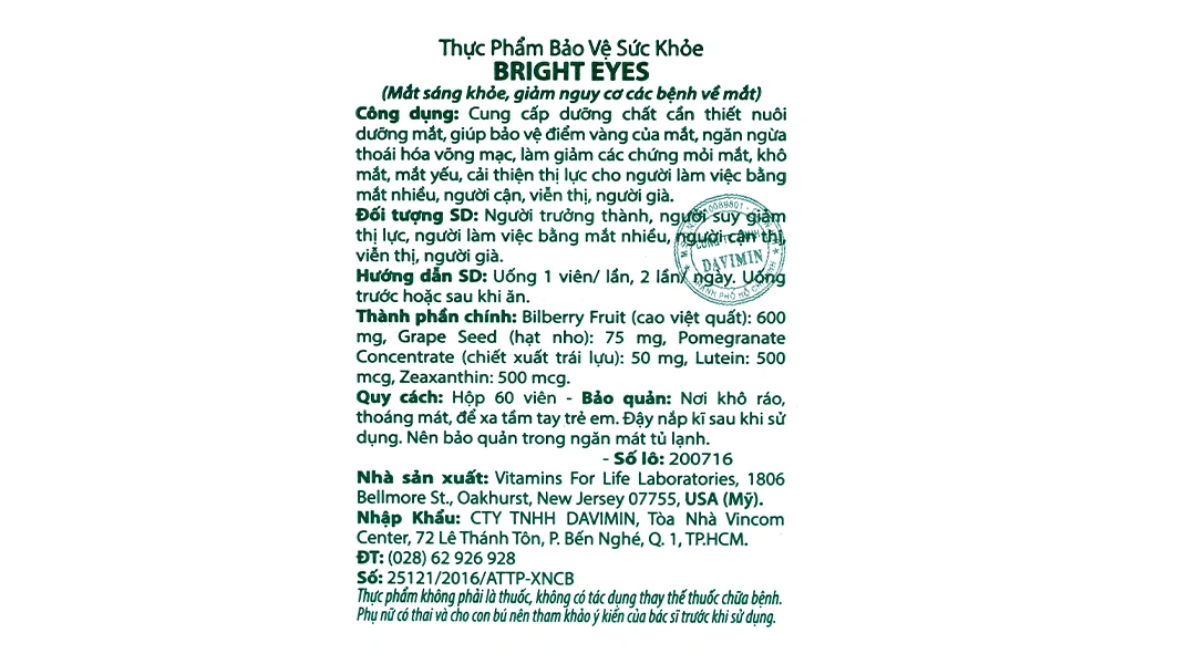 Viên Uống Bổ Mắt Vitamins For Life Bright Eye hộp 60 viên - 3