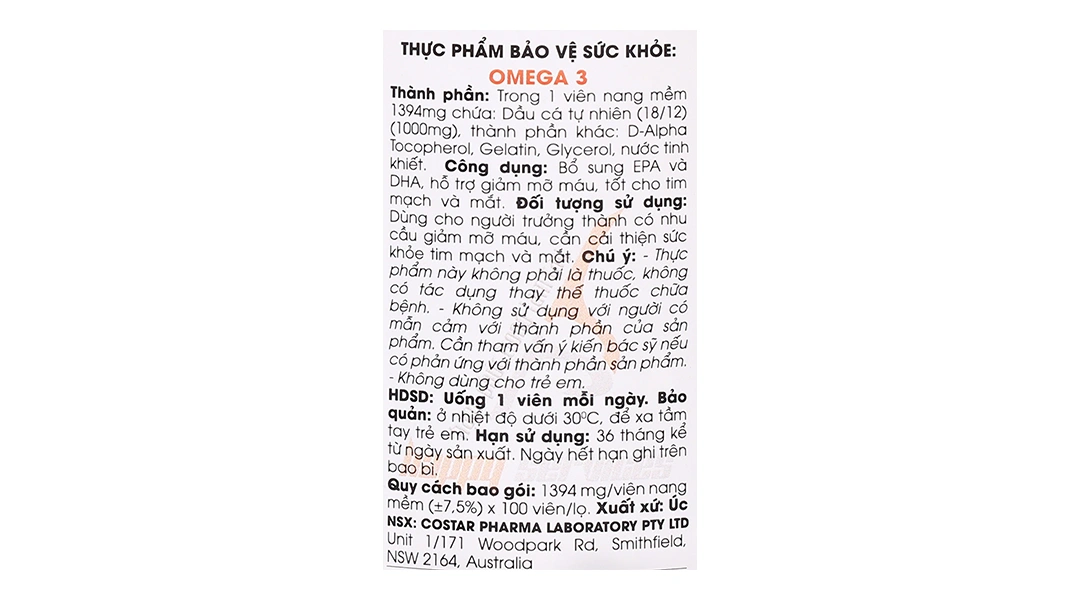 Costar Omega 3 hỗ trợ sức khỏe tim mạch, tốt cho mắt lọ 365 viên - 12
