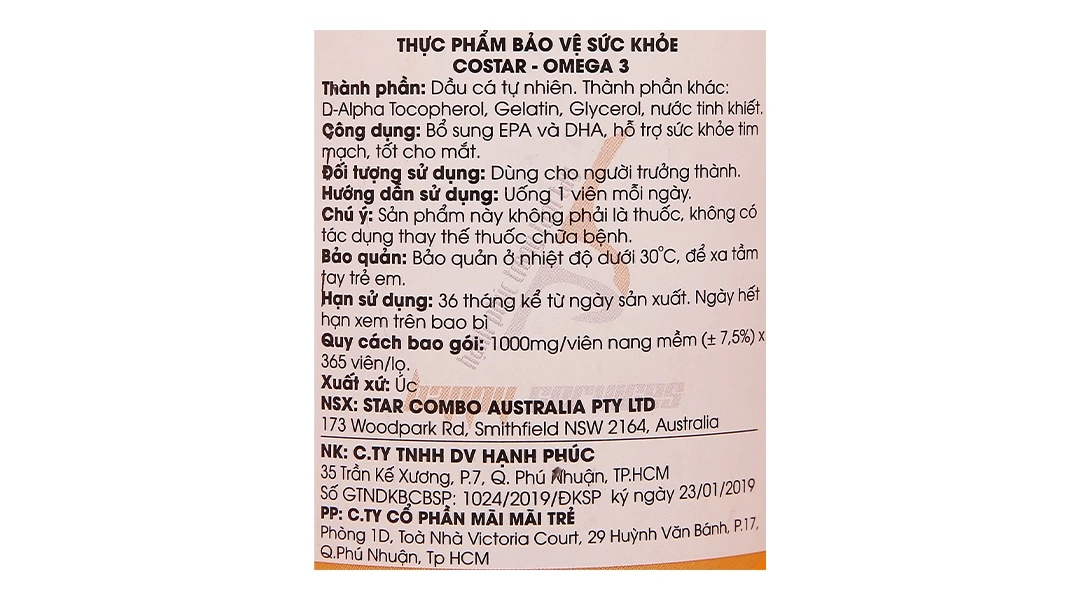 Costar Omega 3 hỗ trợ sức khỏe tim mạch, tốt cho mắt lọ 365 viên - 5