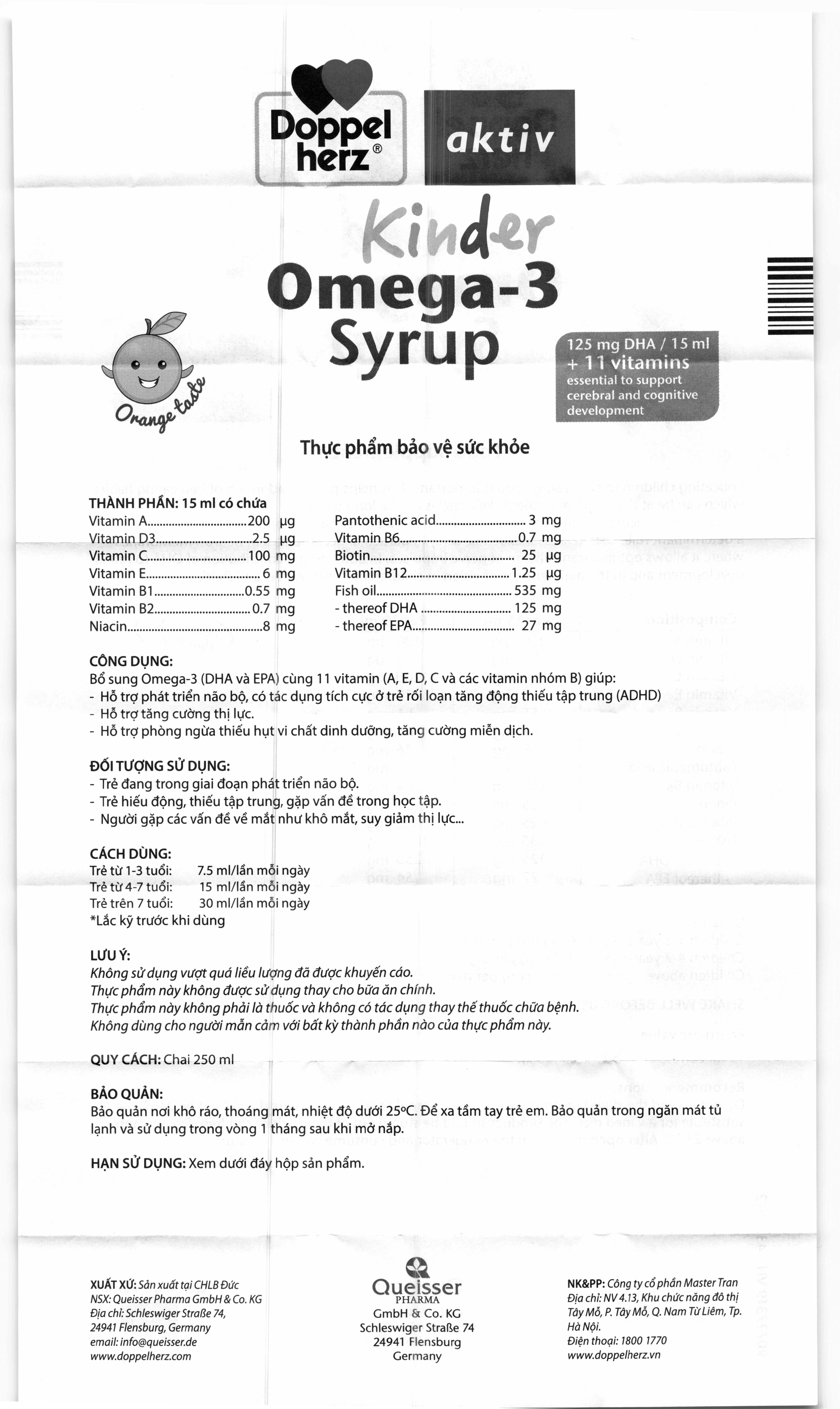 Doppelherz Aktiv Kinder Omega 3 Syrup chai 250ml - 6