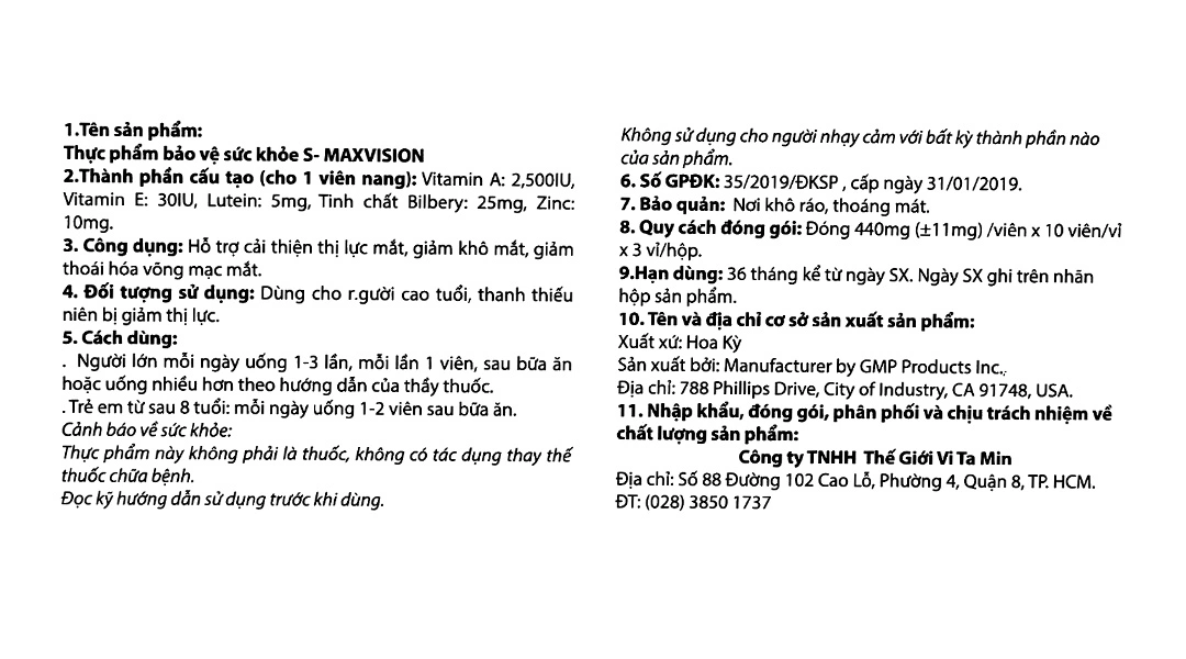S-Maxvision giảm thái hóa võng mạc mắt hộp 30 viên - 5