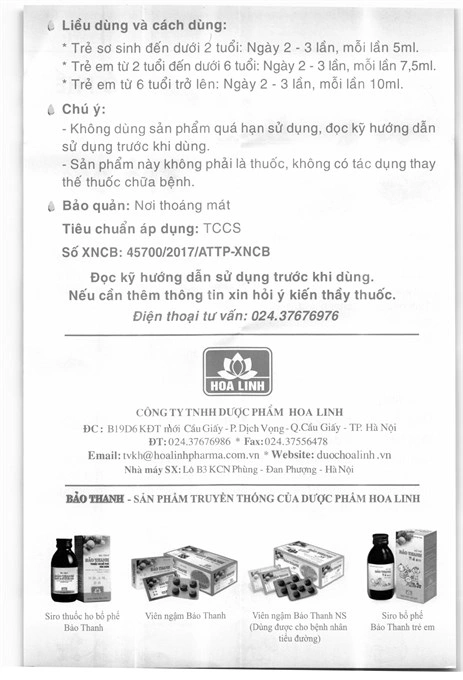 Siro Ho Bảo Thanh Trẻ Em chai 100ml - 6