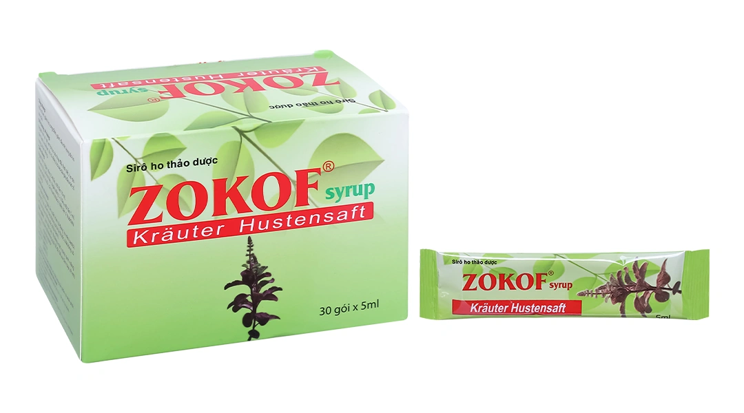 Siro Zokof Syrup hỗ trợ giảm ho, đau rát họng hộp 30 gói x 5ml - 