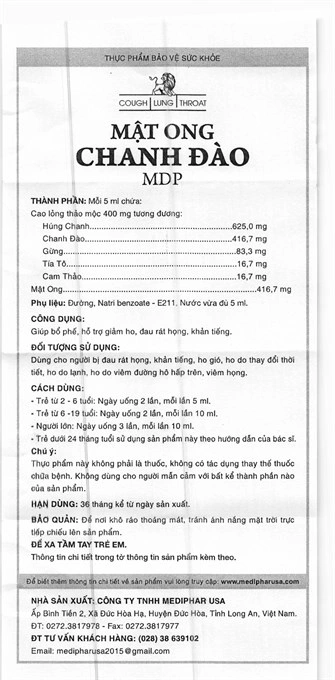 Siro Mật Ong Chanh Đào MDP hỗ trợ giảm ho, bổ phổi chai 120ml - 5