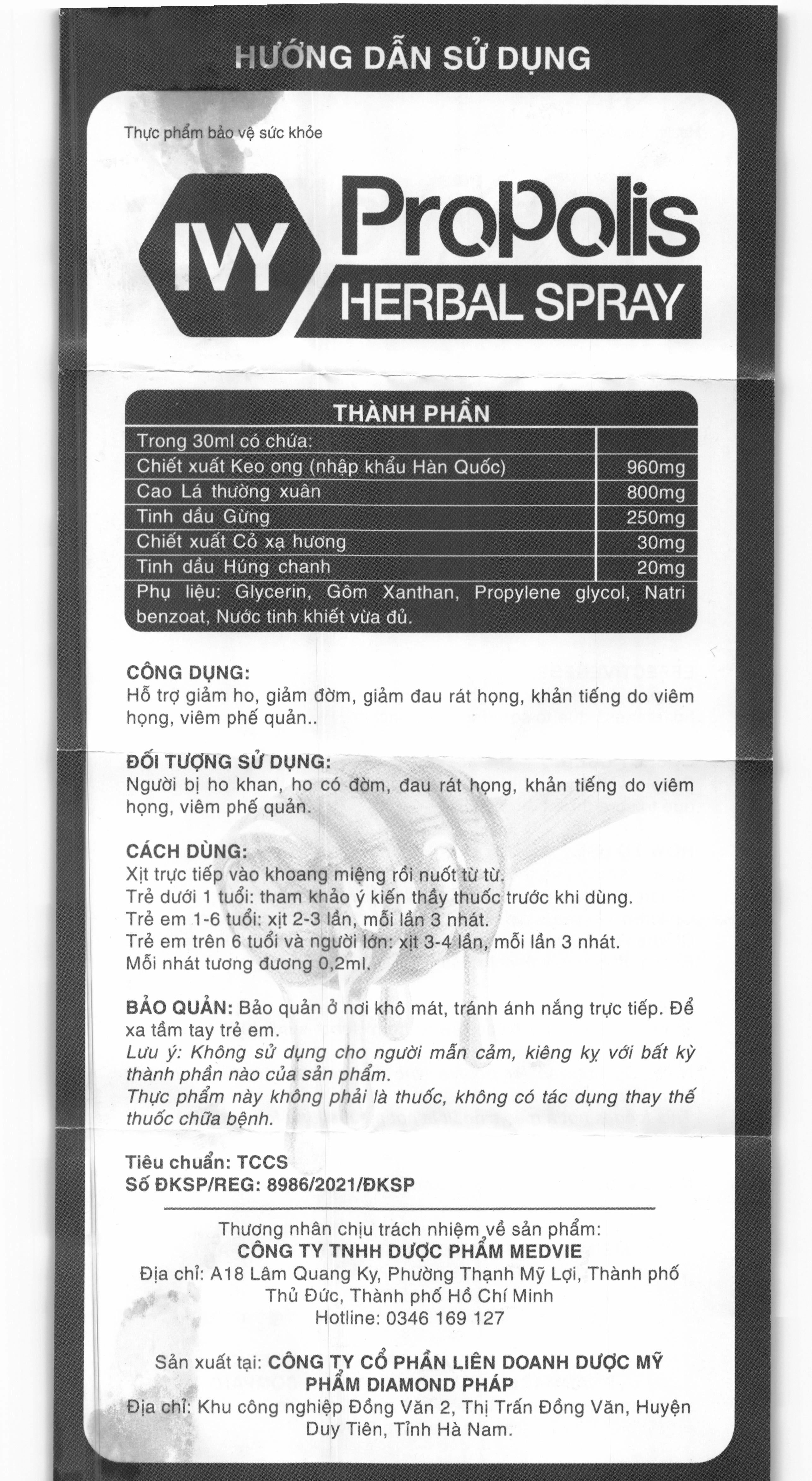 Keo Ong Ivy Propolis Herbal Spray 30ml - 5