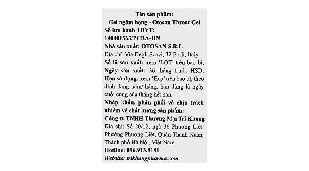 Gel Ngậm Họng Otosan Throat Gel Forte Hộp 14 Gói X 10ml - 14