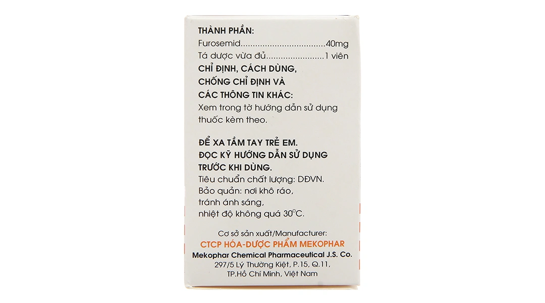 Furosemide Mekophar 40mg trị tăng huyết áp, tăng canxi huyết, trị phù (10 vỉ x 30 viên) - 3