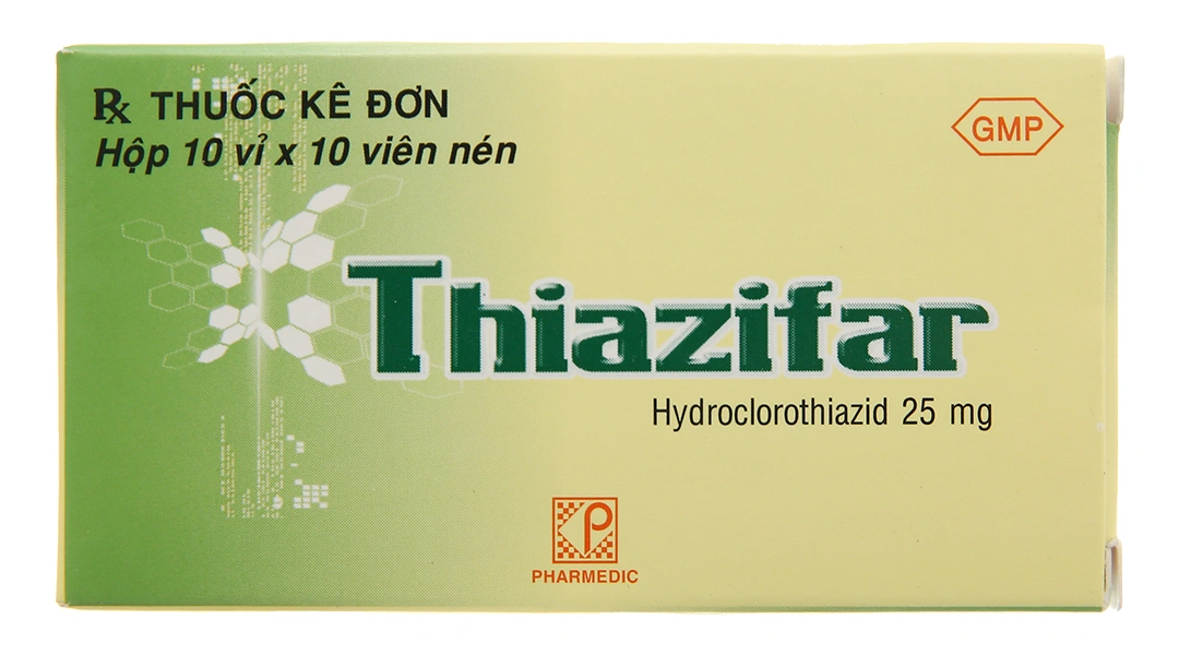 Thiazifar 25mg trị tăng huyết áp, phù do tim, do thận, gan (10 vỉ x 10 viên) - 1