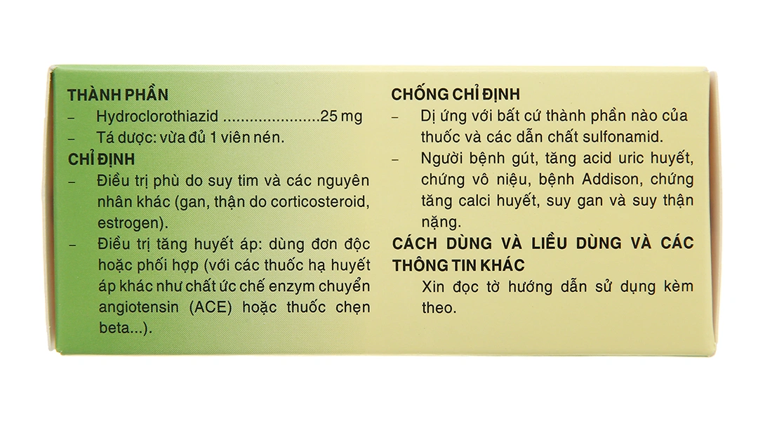 Thiazifar 25mg trị tăng huyết áp, phù do tim, do thận, gan (10 vỉ x 10 viên) - 2