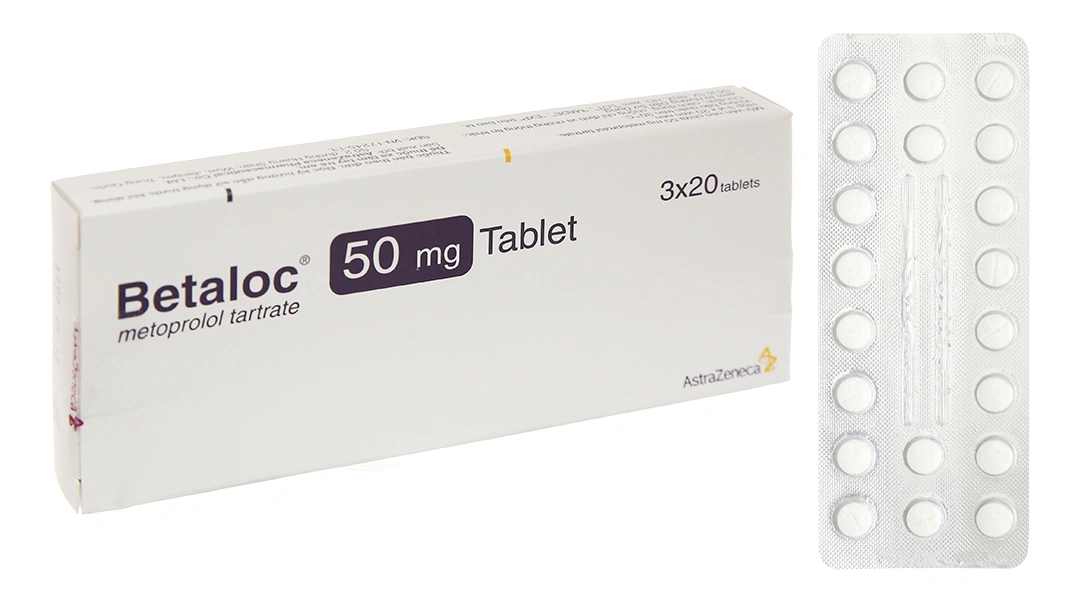 Betaloc 50mg Tablet trị tăng huyết áp, đau thắt ngực và loạn nhịp tim (3 vỉ x 20 viên) - 