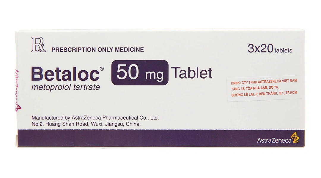 Betaloc 50mg Tablet trị tăng huyết áp, đau thắt ngực và loạn nhịp tim (3 vỉ x 20 viên) - 1